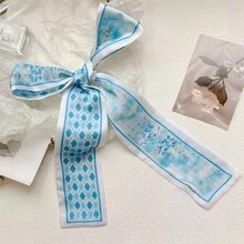 1 件可爱女士优雅别致蓝白色图案涤纶时尚发饰经典发带