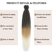 Ombre Pre Stretched Braiding Hair 30 Inch 8 Packs Synthetic Crochet Braids Hot Water Setting Professional Soft Texture Synthetic Hair Extensions 30 Inch 1B 27 - 1B/27/613(暗金色至白金) - 查看 4