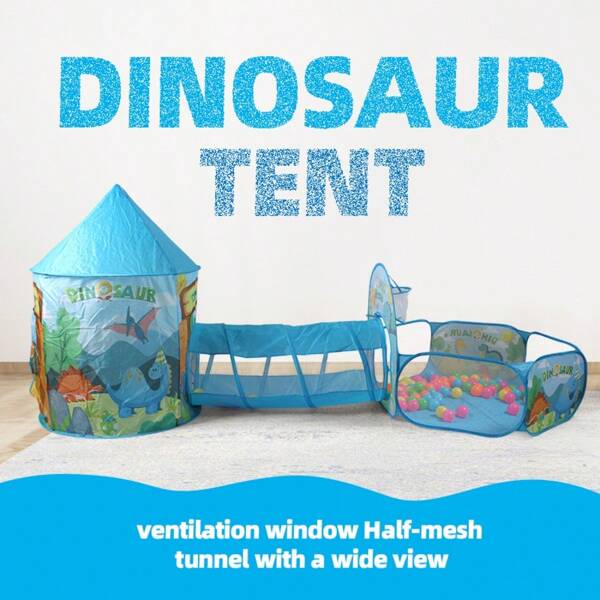 RonHam 1 Set da Gioco per Bambini, Casa da Gioco tipo Yurta Mongola, Inclusi Piscina di Palline, Tenda da Gioco e Tunnel, a Tema Dinosauro Blu, Casa da Gioco Gonfiabile con Borsa per la Conservazione, Regalo Ideale per Bambini e Bambine, Giocattolo per Interni ed Esterni