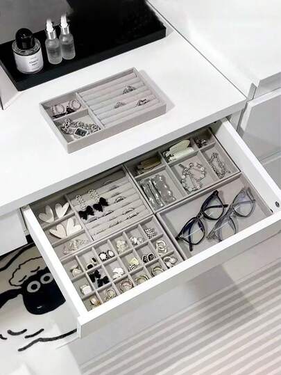 1 pieza Bandeja apilable para joyas, bandeja expositora de joyas, caja organizadora de pendientes para cajón, estuche de almacenamiento y exposición de joyas para mujer para anillos, pendientes y collares, organizador de viaje y artículo de regalo para volver a la escuela