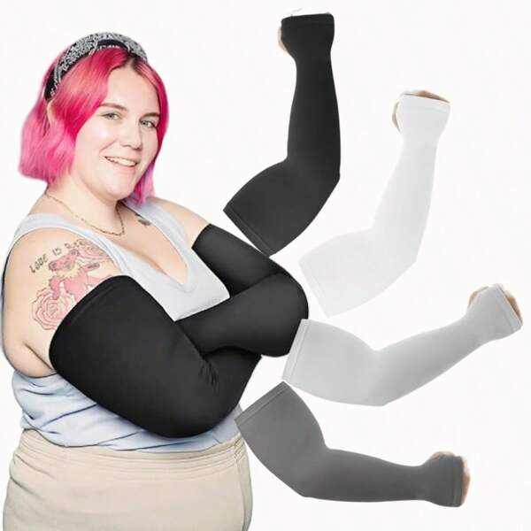 1 Pair/2 Pairs/3 Pairs Plus Size Solid Color Arm Sleeves, Suitable For Muscular Men And Voluptuous Women, For Fitness, Outdoor Travel, Covering And Shaping Arms, Suitable For All Seasons