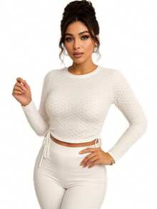 Top Crop con Textura de Relieve y Detalle Fruncido Lateral – Estilo Moderno y Versátil en Varios Colores para Looks Casual o Chic - Blanco - Ver 1