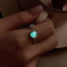bamoer 1 PAR de anillos abiertos de plata de ley 925 con diseño de insecto y flor para mujer. Anillo de luciérnaga luminoso de ajuste cómodo y alto brillo, ajustable