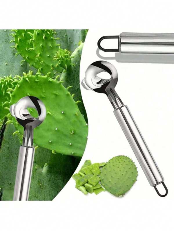 Conjunto de descascador de cactos de 1 peça - Descascador de frutas e vegetais de aço inoxidável, colher para descascar melão e removedor de sementes - Utensílios de cozinha fáceis de usar para casa e restaurante