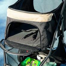 PawHut Carrito para Perros Plegable Carrito para Perros Pequeños con Cubierta para Lluvia Ventana de Malla Cesta y 2 Ruedas Universales Carga 15 kg 80,5x51,5x100 cm - Caqui - Ver 8