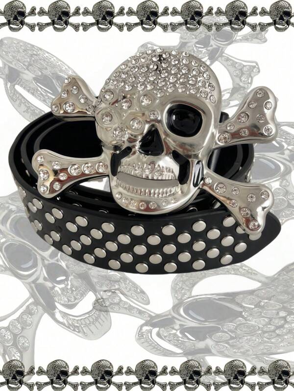 Personalized Men's Belt, Punk Youth Belt, Versatile And Rivet Belt With Skull Head Decorative Buckle, Non-Mainstream.
