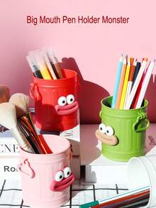 5个彩色大嘴巴铅笔筒，长腿大嘴怪兽铅笔杯带字母贴纸，桌面收纳桶造型，可爱趣味香肠嘴化妆刷收纳盒，DIY桌面文具收纳包 - 彩色 - 查看 7