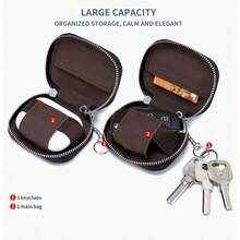 Portachiavi compatto in pelle vera con custodia per auricolari - leggero, portabile, porta chiavi d'auto e organizzatore per cuffie senza fili - opzioni colore nero, marrone, rosa, custodia portatile | portachiavi | chiusura durevole, regalo anniversario, regalo divertente, piccoli regali, idee regalo