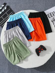 6 件套男童网眼运动短裤，鲨鱼印花轻质户外跑步短裤，宽松版型，适合 4-12 岁 - 彩色 - 查看 2