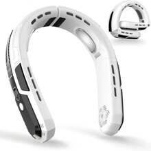 W&O Ventilador de cuello portátil 2025 con batería de 6000 mAh - Refrigeración completa de 360°, 3 velocidades y ultrasilencioso - Plegable para viajes, exteriores y hogar - Regalo de cumpleaños para mujeres y hombres (blanco y negro)