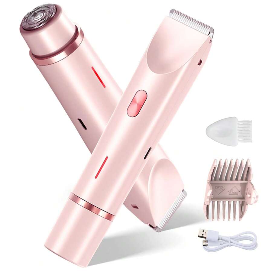 2 In 1 Electric Shaver For Women, 2025 New Rechargeable Women's Body Shaver Bikini Trimmer, Electric Razors For Women, Wet And Dry Hair Trimmer For Facial Face Lip Chin Underarm Legs (Pink)