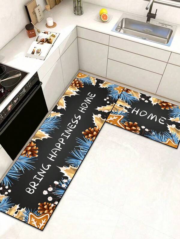 1pc Premium Diatomite Kitchen Mat With Christmas Element Letter Pattern, Modern Minimalist Fusion Of Natural Elements, 3mm Thickness, Absorbent Kitchen Rug And Mat, Simple Diatomite Soft Rubber Mat, Suitable For Kitchen, Bathroom, Entryway, Laundry Room And More