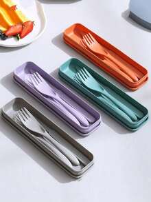 3Pcs/5pcs/Set Portable Travel Utensil Set With Case, Fold Reusable Tableware Includes Cutlery, Coffee Spoon, Salad Fork, Steak Knife, And Storage Box, Reusable Cutlery Old With Case, Portable Utensils Set For Adults, Tableware Camping Cutlery Set, Travel Utensils Set For Kitchens, Dishwasher Friendly, For School, Picnics, Parties, Outdoor Dining, Camping,School Supplies
