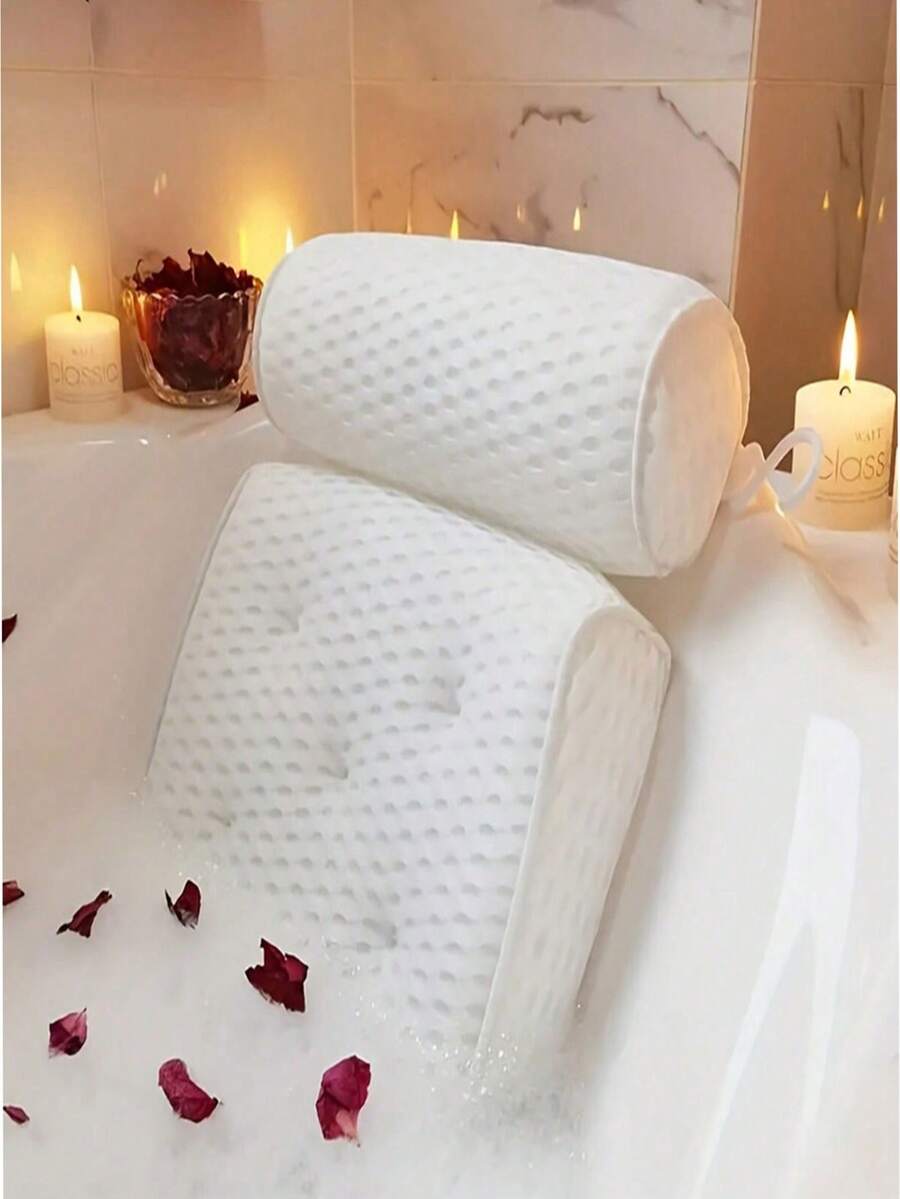 1 件 3D 浴缸枕头，带 6 个吸盘，防水防滑加厚浴缸垫，可机洗 - 白色 - 查看 1