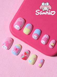 Sanrio Sanrio Hello Kitty 24pcs Short Square French Tip Nails Cute 3d Melody Pattern Press-On Nails Fit Perfectly Acrylic Fake Nails Set, Melody Nail ,Nail Art For Girl And Child Daily Wear And Family Gathering Use,Pink Girl Style,Summer Nail,Spring Nail.