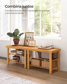 SONGMICS Banco Zapatero, Organizador para Zapatos de Bambú, 28.x 70.1 x 45.3, para Sala de Estar, Dormitorio, Natural MLBS04N 1BSH - Marrón - Ver 11