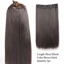 20/24/28 英寸长直发 5 夹一体式隐形假发夹式接发黑棕色合成耐热天然假发女士 1 件