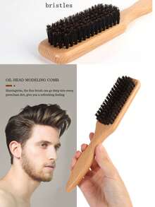 竹木柄野猪鬃毛发刷 – 防静电、顺滑、造型梳，打造顺滑丰盈秀发 – 男女皆宜，头皮按摩刷 | 天然木质设计 | 竹柄，返校季、旅行度假必备品、女士发饰、光滑后梳、理发配件、吹风机