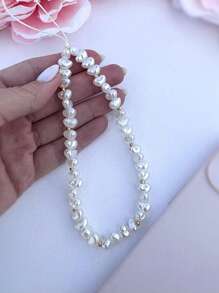 1pc White Crescent Moon Shape Faux Pearl Beads Lanyard, Suitable For Smartphones, Cameras, Wireless Earphones