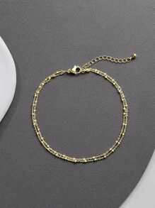 1 PC Spring And Summer Simple And High-End Feeling Small Clip Bead Double-Layer Stacked Ankle Chain, Versatile And Sexy Party Beach Vacation Daily Casual Wear Holiday Gifts