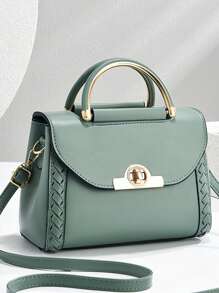 Borsa quadrata piccola da donna di colore unito, borsa a tracolla con manico superiore da donna, mini borsa a tracolla di moda, portafoglio da donna con decorazione fibbia