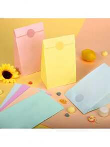 12/24 piezas Bolsas de papel para regalo con colores de macaron, bolsas de papel para dulces, snacks y manualidades para fiestas de cumpleaños, bodas, aniversarios con pegatinas
