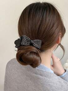 1pc Korean Style Crystal Rhinestone Mesh Bow Design Hair Claw Clip, Elegant Sweet Cute Side Ponytail Clip For Women Daily & Party Wear Fall Winter Hair Clip Hair Accessories For Women For Vacation Outfits Woman