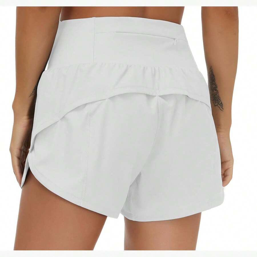 Womens High Waisted Running Shorts Quick Dry Athletic Workout Shorts With Mesh Liner Zipper Pockets Loose Fit - 白色 - 查看 1