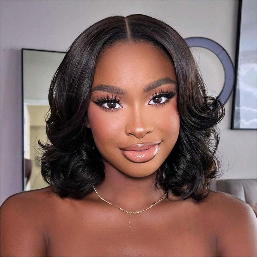 Body Wave Lace Front Wigs Human Hair Pre Plucked 13x4 HD Lace Front Wigs Human Hair Bob Wig Human Hair Glueless Wig 200% Density Short Bob Wigs For Women Natural Black(Bob Wig,12 Inch) - Natural Black - 查看 1