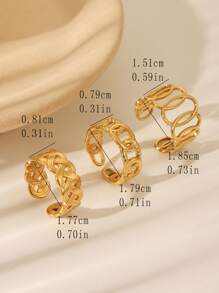 3er-Set kreative, Cut Out, goldene Edelstahlkette und runde Ring-Design offene Ringe, geeignet für tägliche Dekoration oder als Geschenk für Frauen