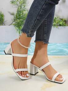 Fashionable Retro Style French Delicate Pointed Toe High Heel Slipper Sandal For Women, Summer - White - View 2