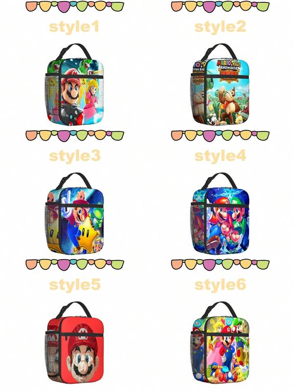 Super Mario Mario Lunch Bag, Hand-Held Bento Bag, 3D Digital Fully Printed Insulated Bag, Portable Outdoor Picnic Bag