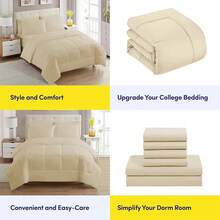 JIANGTAO-Dorm Room Essentials College Bedding Comforter Set 5 Piece Twin XL Size Bed In A Bag For College Students Boys And Girls, Twin XL, Navy Blue - 米色 - 查看 6