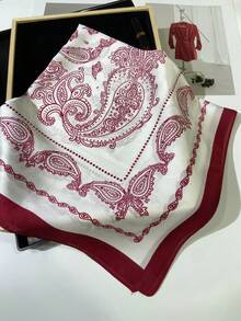 1条70*70厘米方形丝巾，缎面印花头巾，领巾，披肩，时尚发带 - 紅邊 - 查看 6