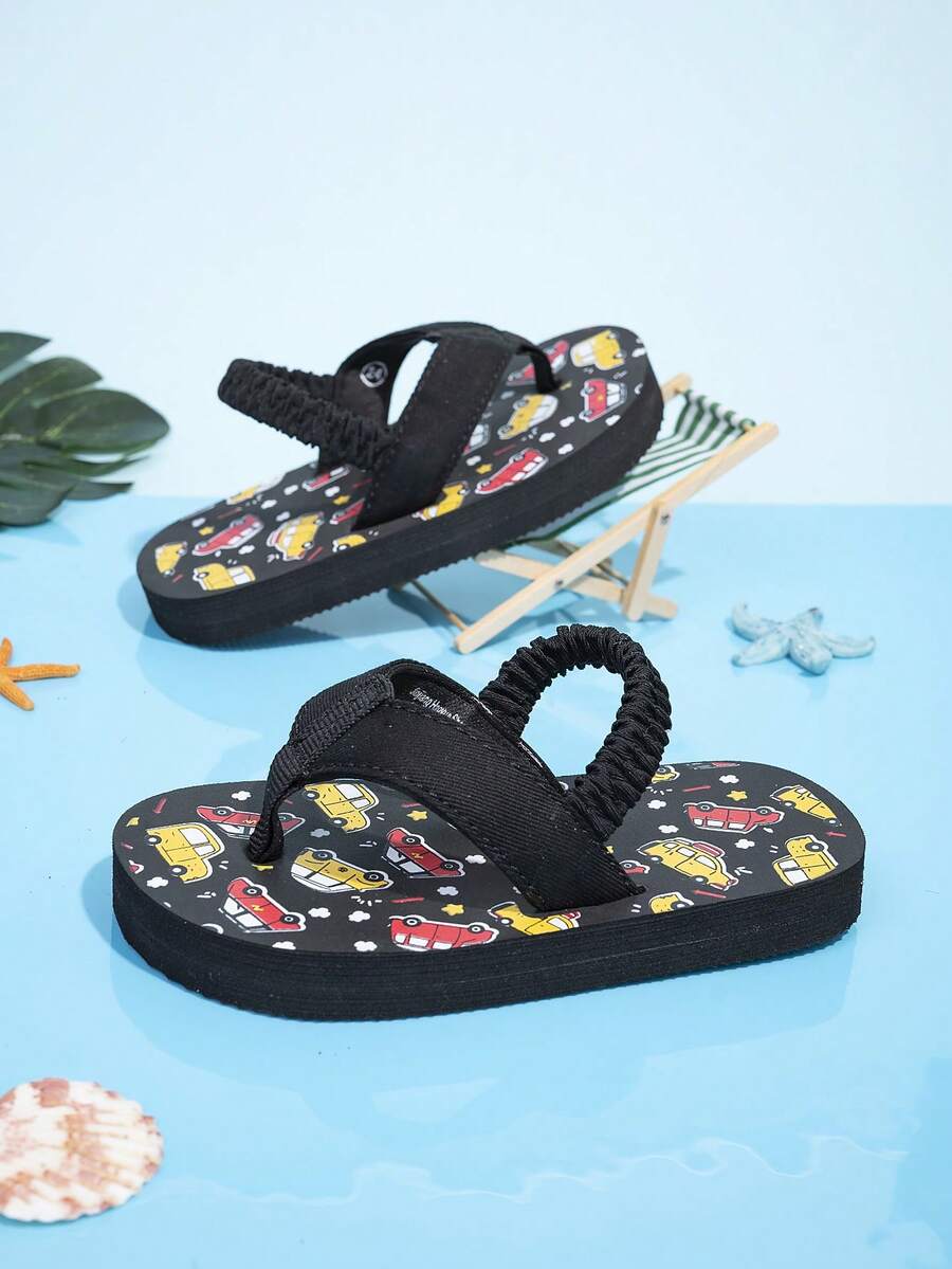儿童男童可爱汽车图案泡沫拖鞋，时尚百搭，室内外均可穿着，轻便、透气、防滑 - 彩色 - 查看 1