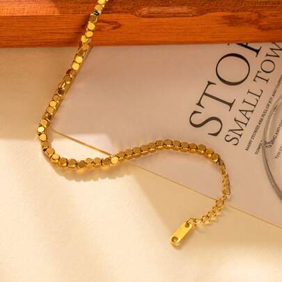 أساور قابلة للتعديل باللون الذهبي مع خرز من الفولاذ المقاوم للصدأ للنساء