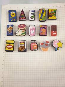 15pcs/Set Candy & Bread Cartoon Pattern Decorative Sandal & Bracelet DIY Accessories Kit, Customizable Slipper & Phone Decor, Suitable For Sweets Lovers, Birthday & Holiday Gifts