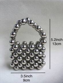 Túi xách mini trơn đính hạt, Túi đeo chéo phụ kiện du lịch thời trang - Bạc - Xem 6