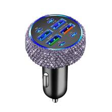 1 pièce Chargeur de voiture 2-en-1/8-en-1 avec strass, câble de charge 3-en-1 avec strass, charge rapide, Type C, USB, adaptateur de voiture, compatible avec Apple, téléphone, caméra de tableau de bord, iPad, GPS, cadeau pour les vacances/anniversaire