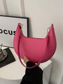 1 pezzo Borsa a mezzaluna marrone caffè minimalista in colore unito in PU, di moda per le donne, adatta per autunno/inverno