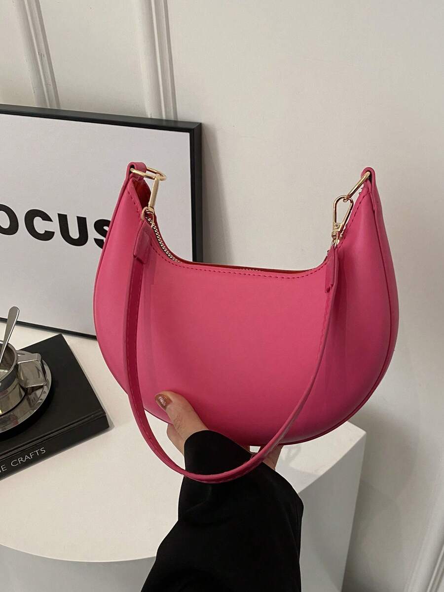 1 pezzo Borsa a mezzaluna marrone caffè minimalista in colore unito in PU, di moda per le donne, adatta per autunno/inverno