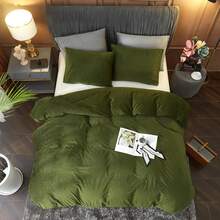 DIvellow Velvet Duvet Cover Queen Set Sage Green Comforter Cover 3Pcs Ultra Soft Cover Breathable Solid Luxury Flannel Velour Duvet Cover Zipper Closure Corner Tie - 翡翠綠 - 查看 2