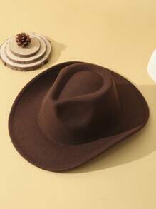 1pc Unisex Solid Boho Cowboy Hat Jazz Panama Hat Cowgirl Hat Soft Felt Hat Fedora Hat Western Suitable For Outdoor