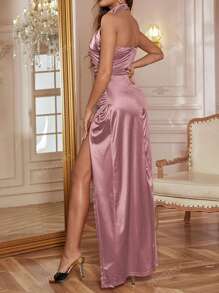 WOWDARK Women's Autumn Sleeveless V-Neck Slit Slim Fit Formal Dress,Party Dress,Cocktail