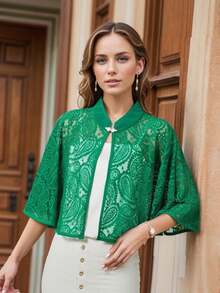 1 件女士优雅镂空蕾丝佩斯利印花披肩斗篷，适合细肩带连衣裙、派对场合 - 腰果花 - 查看 3