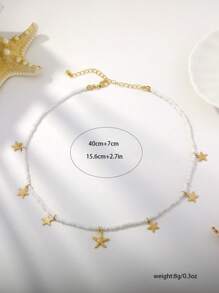 1 pieza Collar estilo océano con estrella de mar y cuentas para mujer, para vacaciones y uso diario