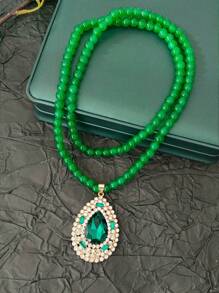 Elegante y lujoso collar de cadena larga con colgante de gota de cristal sintético y rhinestones, accesorio apropiado para suéter, fiesta y ocasión en cualquier temporada