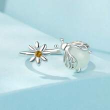 bamoer 1 PAR de anillos abiertos de plata de ley 925 con diseño de insecto y flor para mujer. Anillo de luciérnaga luminoso de ajuste cómodo y alto brillo, ajustable