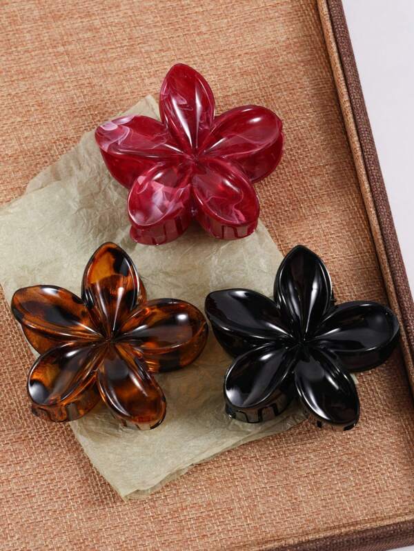 Set de 3/1 peineta de plástico ligera y elegante en forma de flor roja con estampado de leopardo negro de 8cm/3.15in para mujer, de estilo minimalista y sencillo, apta para el uso diario, fiestas de ocio, viajes, recogidos, lavado de cara, maquillaje, combinación de ropa y accesorios de tocado