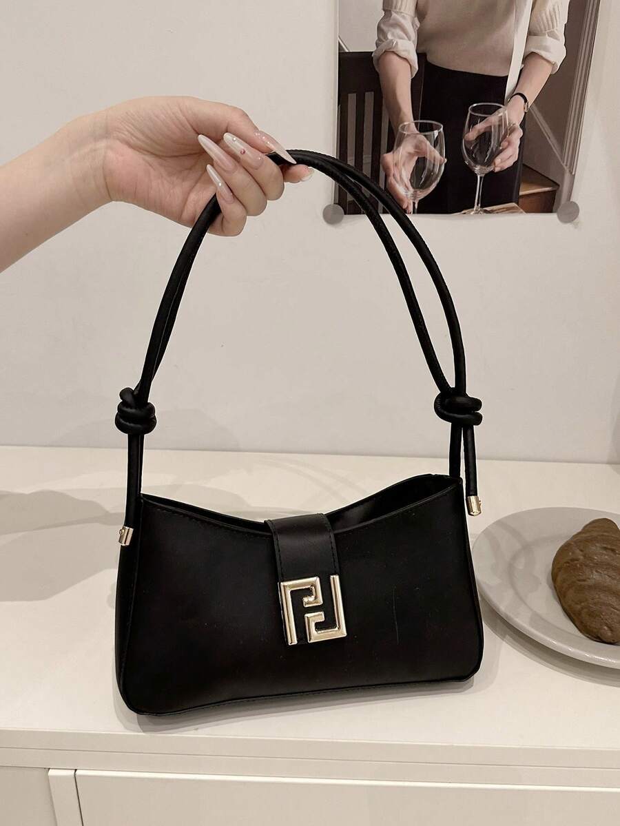 女士时尚休闲通勤单肩包，纯色便携斜挎包，适合购物、钱包、学生、年轻女性、办公室女性。非常适合办公室、大学、工作、商务、通勤、户外活动、旅行和野餐。 - 黑色 - 查看 1